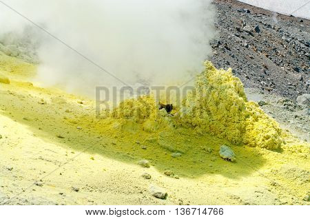 Sulfur Of Ebeko  Volcano, Paramushir Island, Kuril Islands, Russia