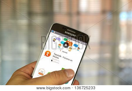 MONTREAL CANADA - JUNE 24 2016 : Tapatalk android application on Samsung S7 screen. Tapatalk is an application to allow access to Internet forums on mobile devices developed by Tapatalk Inc.