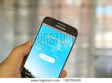 MONTREAL CANADA - JUNE 24 2016 : Amazon Cloud Drive application on Samsung S7 screen. Amazon Cloud Drive is a web storage application from Amazon.