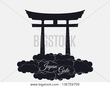 Japan Gate Isolated On White Background, Torii Gate, Japanese Gate. Torii Gate In The Clouds. Symbol
