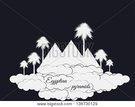 Egyptian Pyramids Isolated On Black Background. Egyptian Pyramids In The Clouds. The Symbol Of Egypt