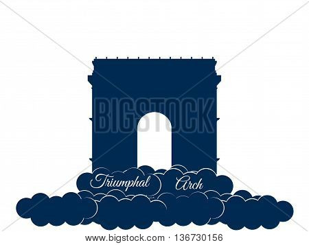 Triumphal Arch Isolated On White Background. Triumphal Arch In The Clouds. Sights Of Paris And Franc