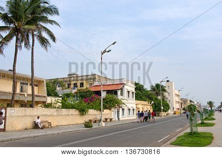 People On The Waterfront  In Pondicherry, India