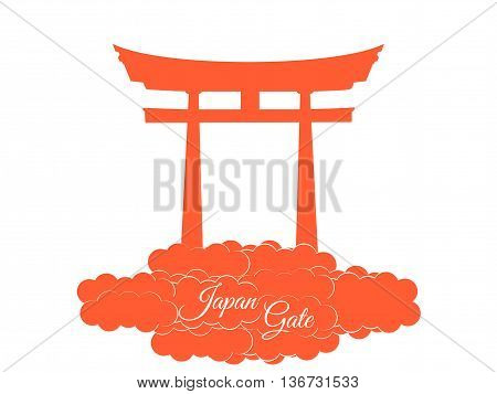 Japan gate isolated on white background torii gate japanese gate. Torii gate in the clouds. Symbol Japan.