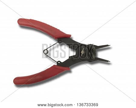 Circlip pliers for internal and external use isolated on white background.