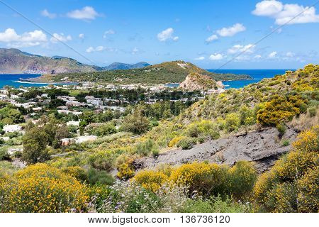 Aerial view of Vulcano one of the Aeolian Islands near Sicily Italy