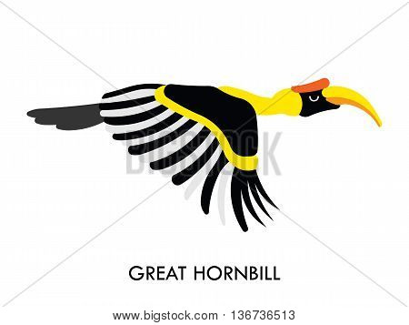 Cartoon african Hornbill bird. Vector cartoon african bird made in flat style. Isolated wild african Hornbill. Cartoon wild african bird background. Isolated african Hornbill.