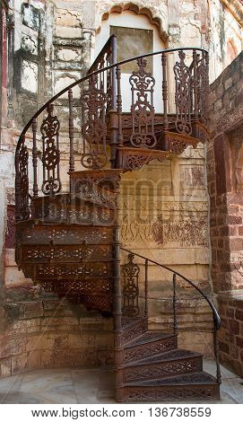 Spiral Iron Staircase In Mehrangarh Fort In Jodhpur, India