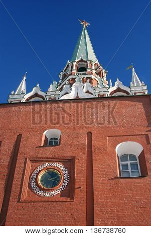 View of the Moscow Kremlin a popular touristic landmark. UNESCO World Heritage Site.