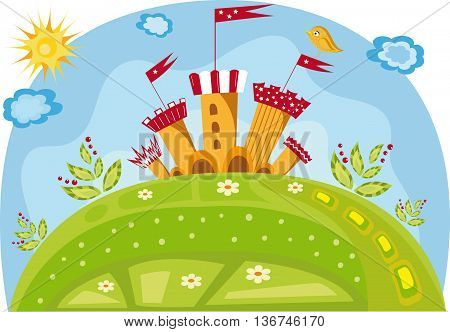 Vector background with a castle on the hill