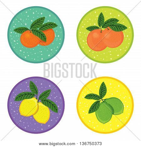 Set of fresh juicy fruit icons with shadows. summer tropical fruit mix, symbols. Cartoon design, vector illustration.