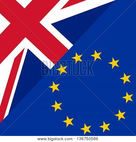 Brexit concept. England flag versus an European flag. Image relative to politic relationships between Europe Union and United Kingdom. Vector illustration