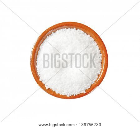 Coarse grained salt in terracotta bowl