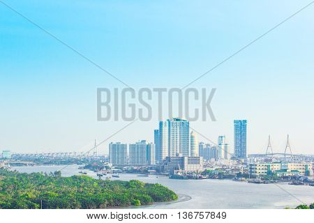 Bangkok cityscape and Chaophraya River. landscape city