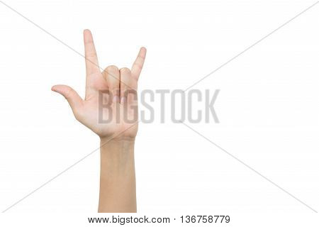 I love you hand sign gesture isolated on white with clipping path.