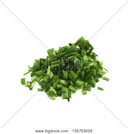 Pile of chopped green onion scallions isolated over the white background