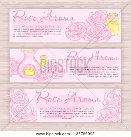 vector hand drawn banner with rose and oil burner.