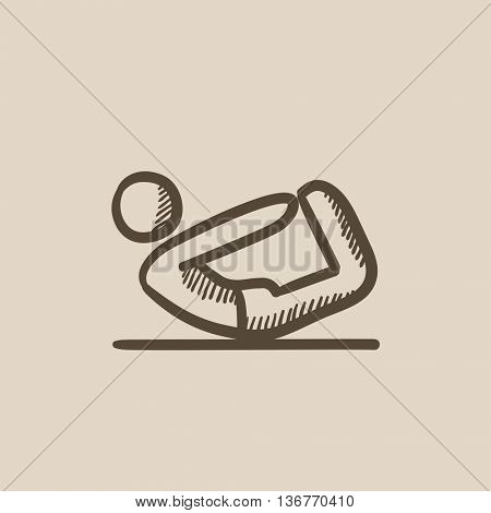 Man doing yoga bow pose vector sketch icon isolated on background. Hand drawn Man doing yoga bow pose icon. Man doing yoga bow pose icon for infographic, website or app.