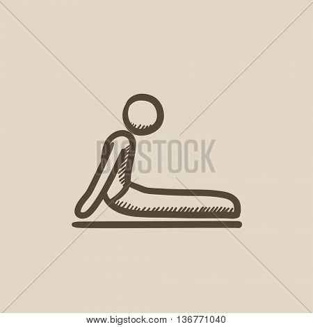 Man practicing yoga upward dog pose vector sketch icon isolated on background. Hand drawn man in yoga upward dog pose icon. Man in yoga upward dog pose sketch icon for infographic, website or app.