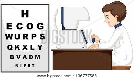 Eye doctor using eye checking machine illustration