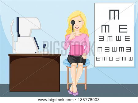 Woman having her eyes checked illustration