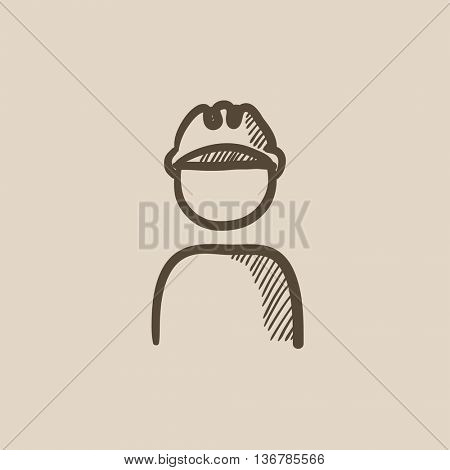 Worker wearing hard hat vector sketch icon isolated on background. Hand drawn Worker wearing hard hat icon. Worker wearing hard hat sketch icon for infographic, website or app.