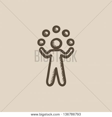 Man juggling with balls vector sketch icon isolated on background. Hand drawn Man juggling with balls icon. Man juggling with balls sketch icon for infographic, website or app.