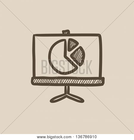 Roller screen with pie chart vector sketch icon isolated on background. Hand drawn Roller screen with pie chart icon. Roller screen with the pie chart sketch icon for infographic, website or app.
