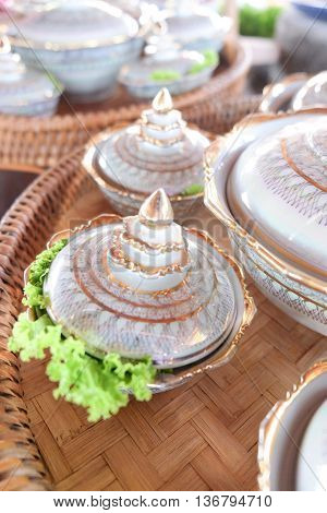 Thai food model in Thai porcelain with Benjarong Ceramic old Thai's design of bowl
