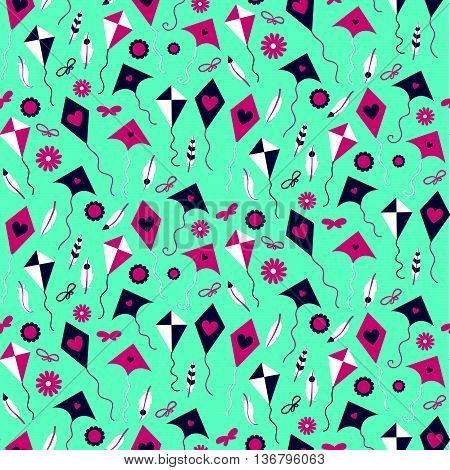Seamless Pattern With Different Kites