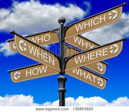Black column with information signs on the background of blue sky and clouds