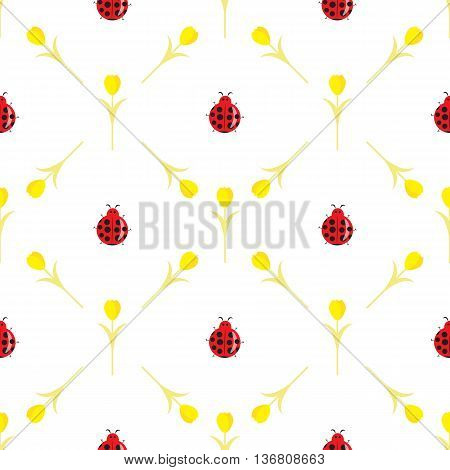 Cute ladybug cartoon seamless pattern. Bright colorful summer background with red beetles