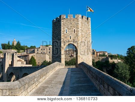 Medieval town with bridge. Besalu Catalonia Spain