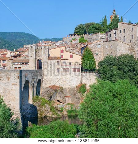 Medieval Town With Bridge. Besalu, Catalonia, Spain