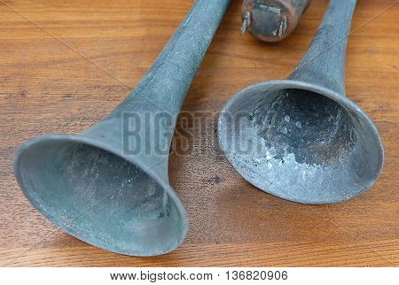 Vintage Alarm Hooter or Car Horn Uses to Warn Others Vehicle or Call Attention to Some Hazard. Selective Focus.