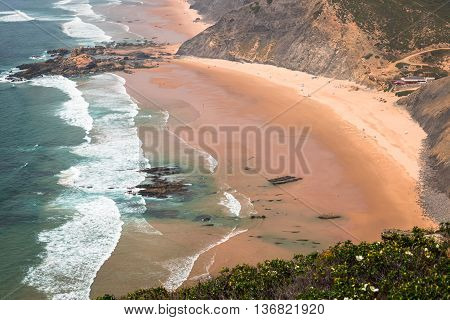 Sandy Castelejo beach famous place for surfing Algarve region Portugal