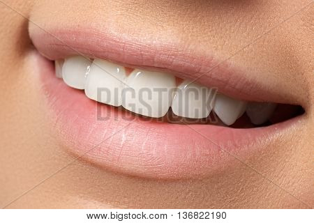 Part Of Face, Young Woman Close-up. Sexy Plump Lips Without Make-up