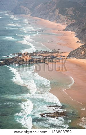 Sandy Castelejo beach famous place for surfing Algarve region Portugal