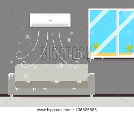 Air conditioning in the room creates a winter though outside the summer. Vector illustration