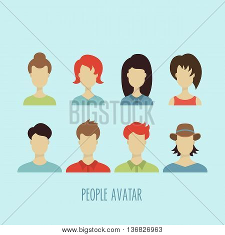 Set of eight men and women people avatar icons