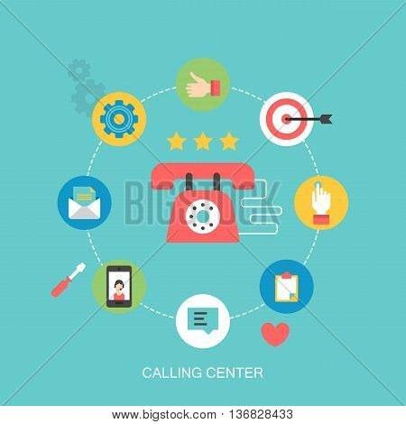 Flat icons design for calling center and customer support concept
