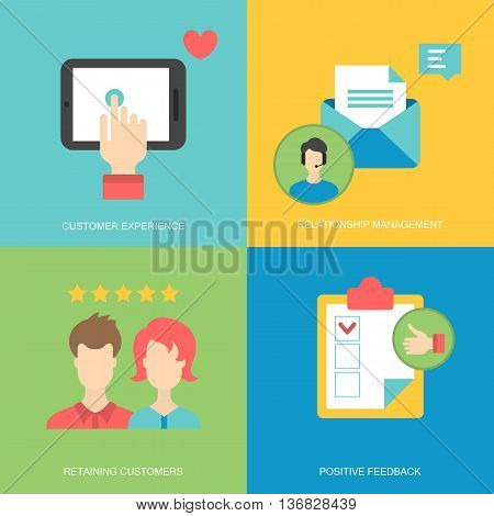 Flat icons design for customer service and client experience concept