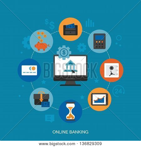 Flat icons design for online banking concept