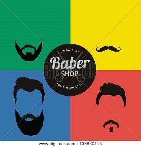 Mans trendy haircut types for barber shop. Isolated collection of mans beards design, haircut of head heir and mustaches.Hipster hair and beards, fashion vector illustration set.