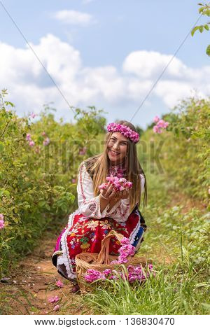 Girl Picking Roses