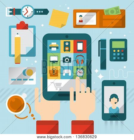 Online shopping concept in flat modern style
