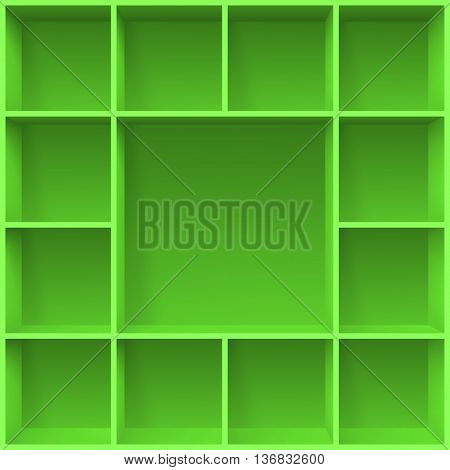Green bookshelves. Illustration for creative design template