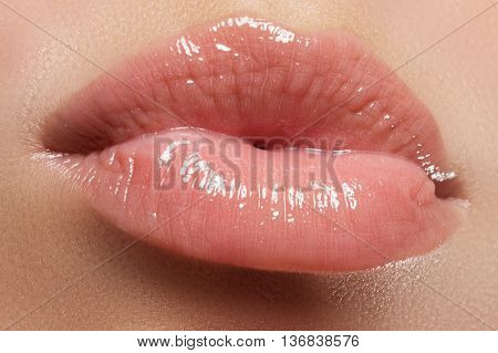 Perfect Lips. Sexy Girl Mouth Close Up. Beauty Young Woman Smile