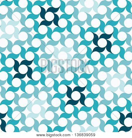 Abstract background with stylized pinwheel-shaped flowers. Seamless repeat.