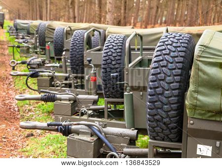 Military Transport Trailers In A Row